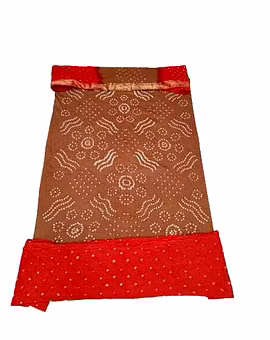 Chiku & Orange Color Cotton Satin Bandhani Dress