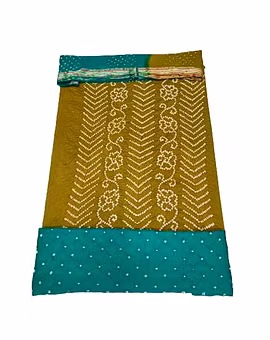 Mahendi & Sea Green Color Cotton Satin Bandhani Dress