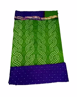 Mahendi & Purple Color Cotton Satin Bandhani Dress