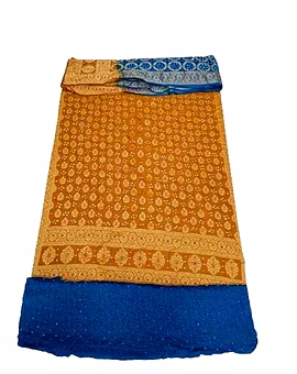 Rust & Indigo Color Fancy Design Dupion Silk Bandhani Dress