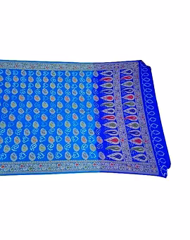 Sky Blue & Blue Dupion Silk Bandhani Saree
