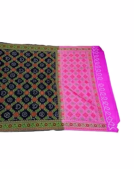 Black & Pink Dupion Silk Bandhani Saree