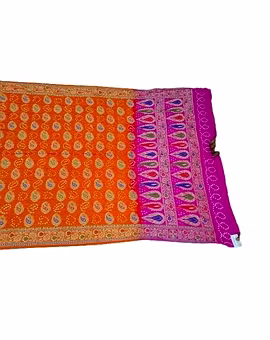Orange & Pink Dupion Silk Bandhani Saree
