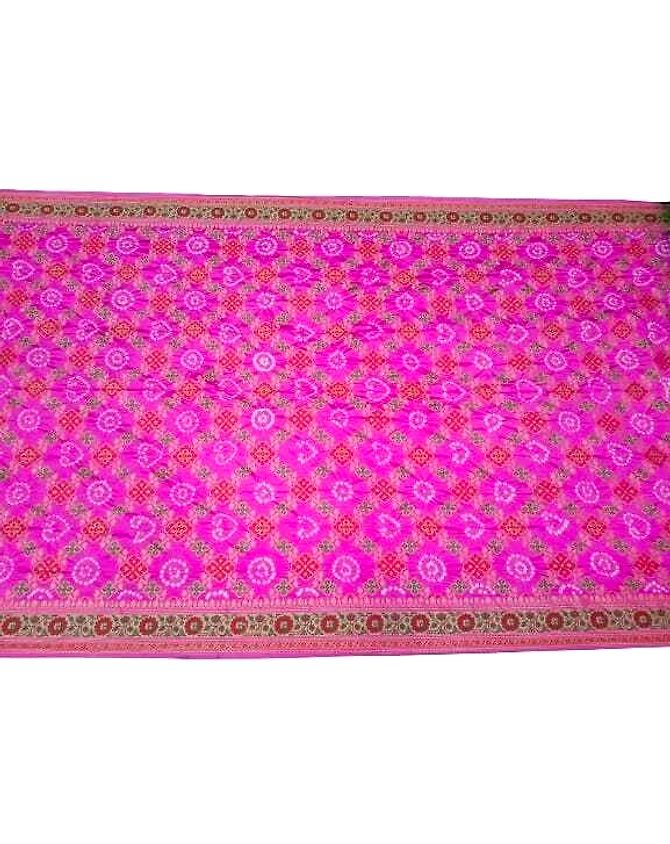 Pink &amp; Black Dupion Silk Bandhani Saree-2