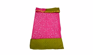 Pink & Mahendi Color Cotton Satin Bandhani Dress