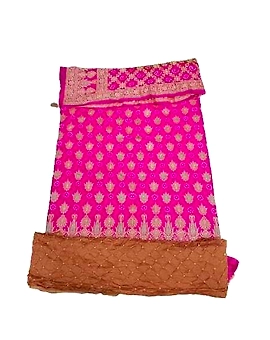 Pink & Chiku Color Dupion Silk Bandhani Dress