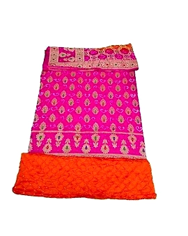 Pink & Orange Color Dupion Silk Bandhani Dress