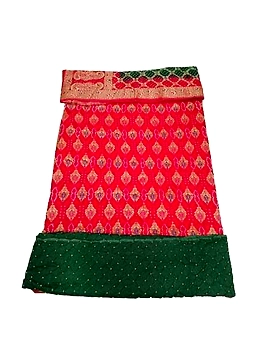 Red & Green Color Dupion Silk Bandhani Dress