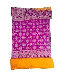 Magenta & Golden Color Dupion Silk Bandhani Dress
