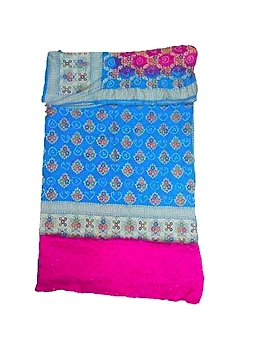 Sky Blue & Pink Color Dupion Silk Bandhani Dress