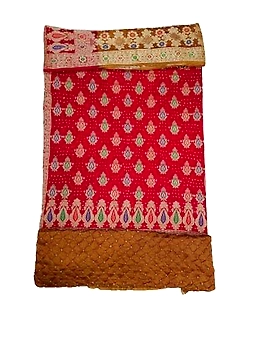 Red & Rust Color Dupion Silk Bandhani Dress