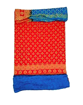 Orange & Sky Blue Color Dupion Silk Bandhani Dress