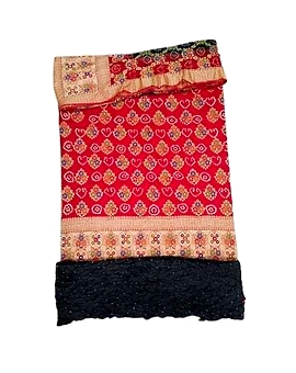 Red & Black Color Dupion Silk Bandhani Dress