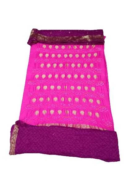 Pink &amp; Magenta Color Pure Silk Bandhani Dress Material-KSB5X-9010