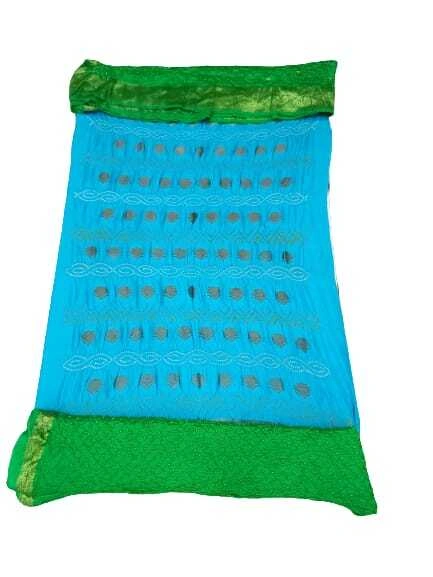 Sky Blue &amp; Parrot Green Color Pure Silk Bandhani Dress Material-KSB5X-9014