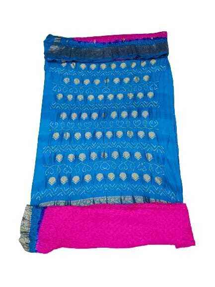 Sky Blue &amp; Pink Color Pure Silk Bandhani Dress Material-KSB5X-9015