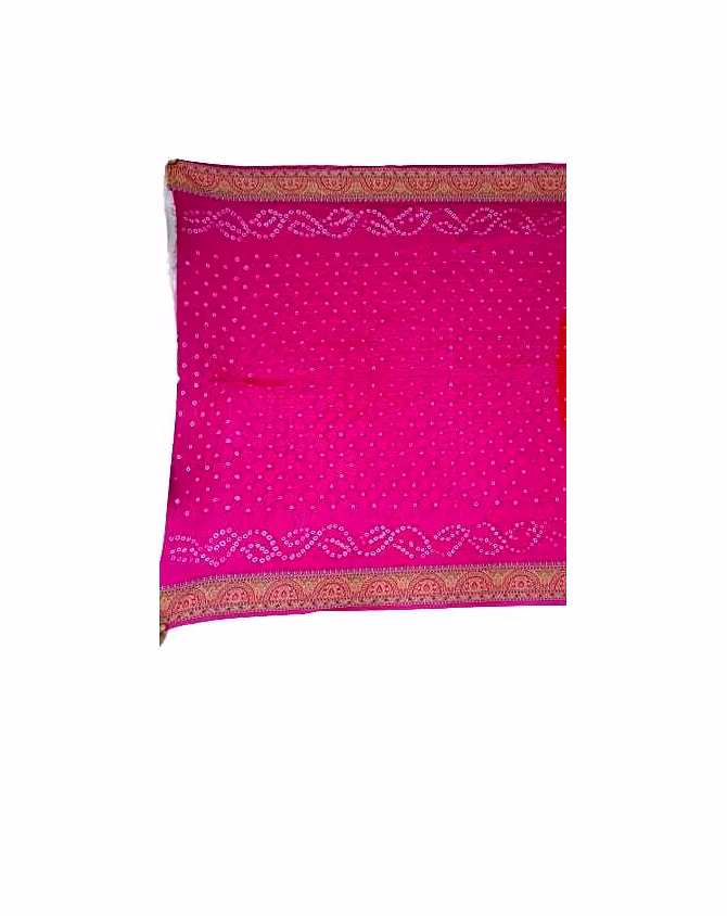 Orange &amp; Pink Color Dupion Silk Bandhani Saree-1