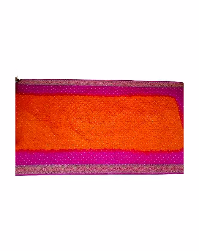 Orange &amp; Pink Color Dupion Silk Bandhani Saree-2