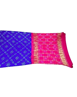 Pink & Blue Color Pure Gaji Silk Bandhani Saree