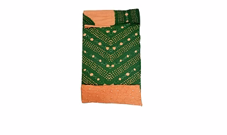Mahendi & Peach Color Cotton Satin Bandhani Dress Material