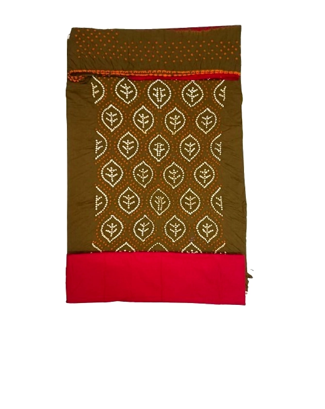 Mahendi &amp; Red Color Cotton Satin Bandhani Dress Material-KSB2X-12727