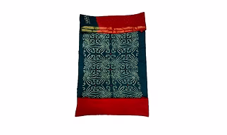 Green & Red Color Cotton Satin Bandhani Dress Material