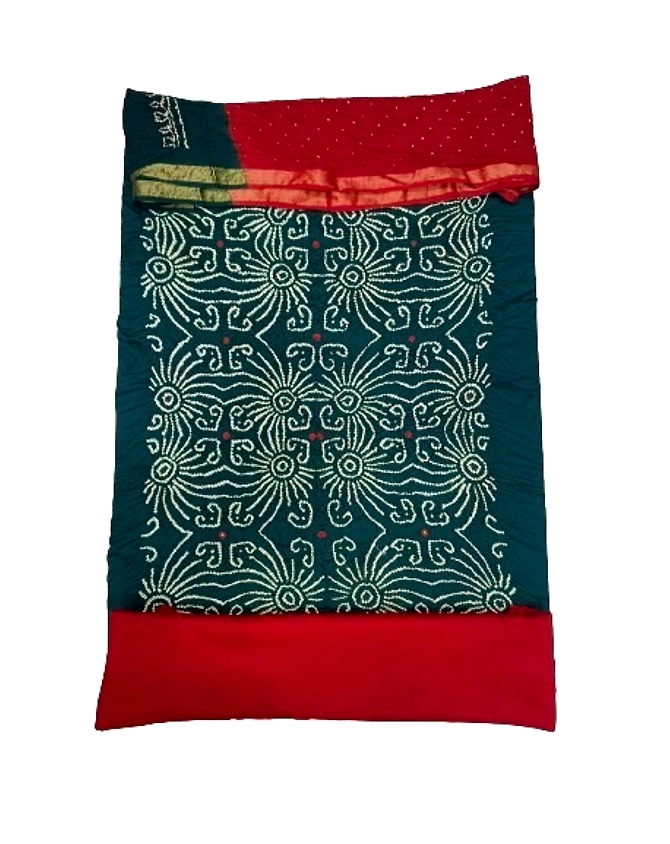 Green &amp; Red Color Cotton Satin Bandhani Dress Material-KSB2X-12764