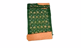 Mahendi & Peach Color Cotton Satin Bandhani Dress Material
