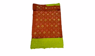 Rust & Mahendi Color Cotton Satin Bandhani Dress Material