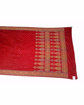 All Over Red Color Dupion Silk Bandhani Saree