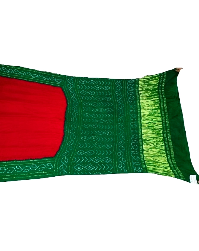 Green &amp; Red Color Gaji Silk Bandhani Saree-KSA7X-10075