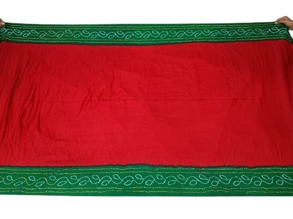 Green &amp; Red Color Gaji Silk Bandhani Saree-1