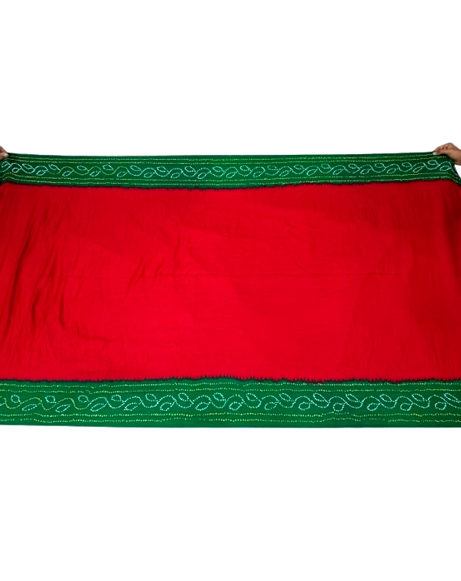 Green &amp; Red Color Gaji Silk Bandhani Saree-1