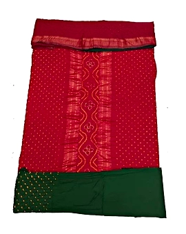 Bandhani Dress Red & Green. Color Fancy Design Cotton Satin Dress Material