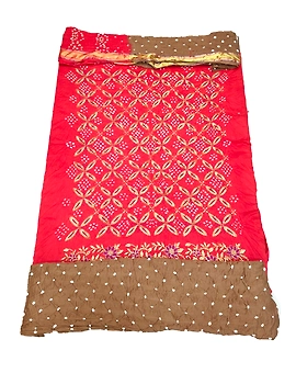 Orange & Chocolate Color Cotton Satin Bandhani Dress Material