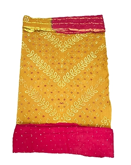 Rust & Red Color Cotton Satin Bandhani Dress Material