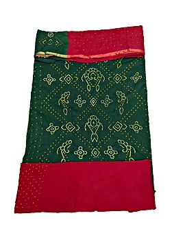 Green & Red Color Fancy Design Cotton Satin Bandhani Dress Material