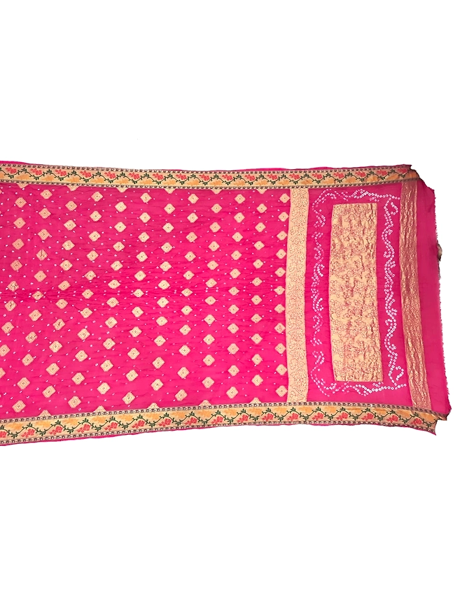 Bandhani Saree Box Pallu All Over Pink Color Fancy Butta Design Art Silk Saree-KSA3X-10217