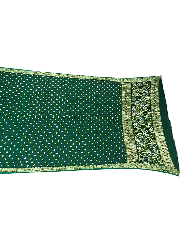 All Over Dark Green Color Art Gaji Bandhani Saree-2