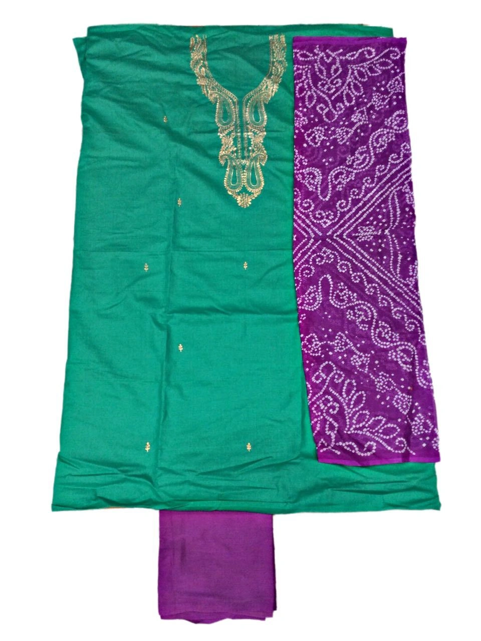 Sea Green &amp; Magenta Color Hand Work Cotton Satin Bandhani Dress-5