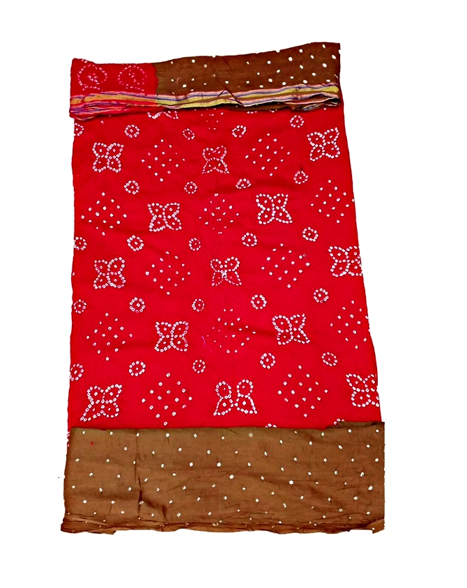 Red &amp; Chiku Color Cotton Satin Bandhani Dress-KSB2X-10756