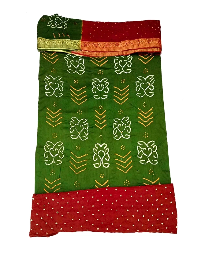 Mahendi &amp; Coffee Color Cotton Satin Bandhani Dress-KSB2X-10788