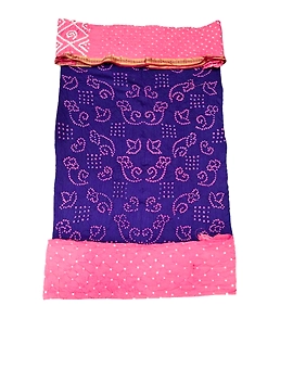 Blue & Peach Color Cotton Satin Bandhani Dress