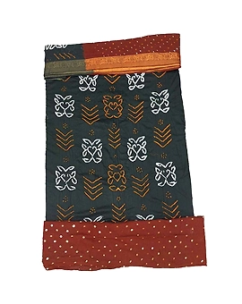 Black & Mahendi Color Cotton Satin Bandhani Dress