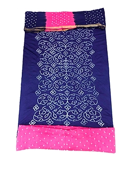 Blue & Pink Color Cotton Satin Bandhani Dress
