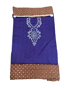 Blue & Brown Color Cotton Satin Bandhani Dress