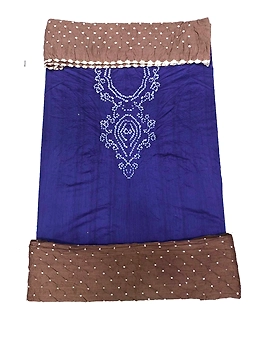 Blue & Chocolate Color Cotton Satin Bandhani Dress