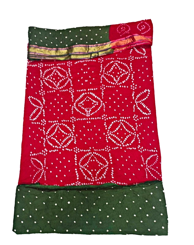 Red &amp; Green Color Cotton Satin Bandhani Dress-KSB2X-11147