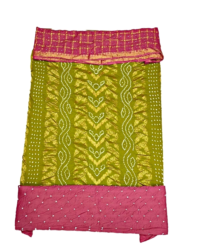 Mahendi &amp; Gajari Color Cotton Satin Bandhani Dress-KSB2X-11977