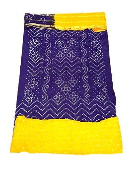Blue & Golden Color Cotton Satin Bandhani Dress